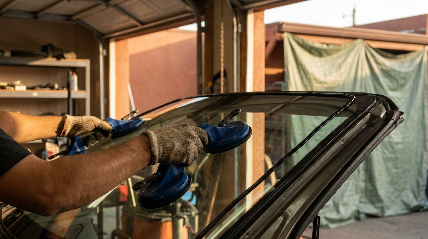 New windshield being installed