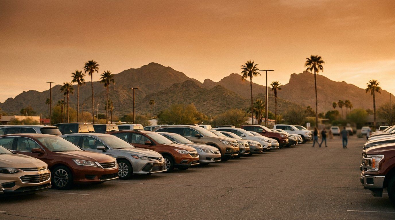 Row of cars on a dealership lot