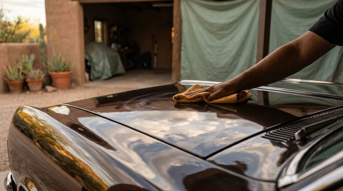 Detailer polishing a car's paint