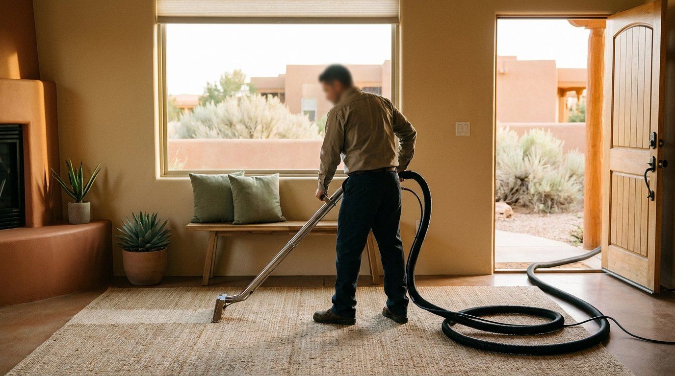 Carpet cleaning wand on a living room carpet