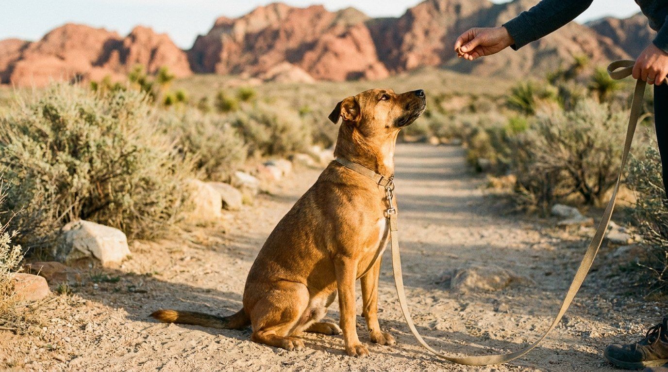 Dog sitting attentively during training