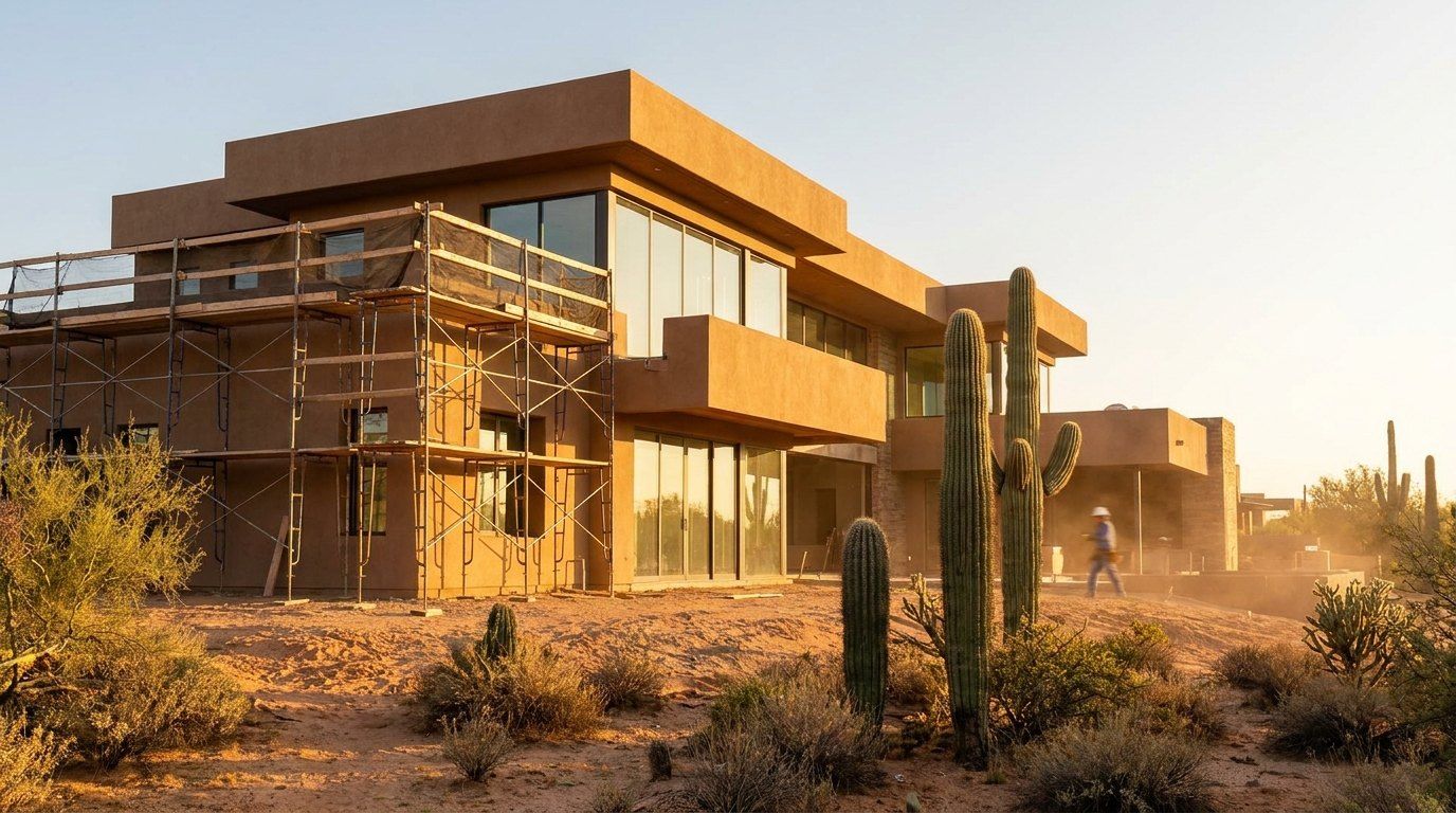 New custom home under construction in the desert