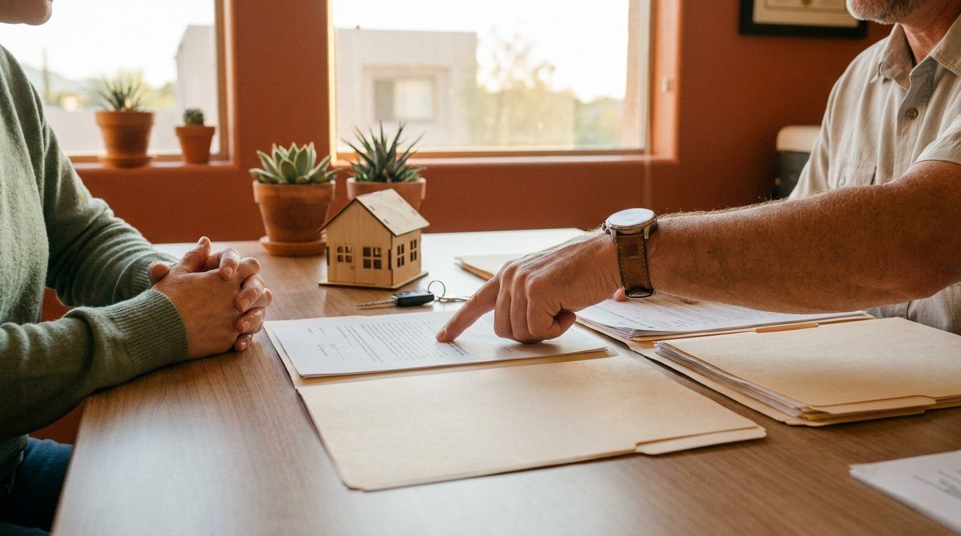 Insurance agent reviewing a policy