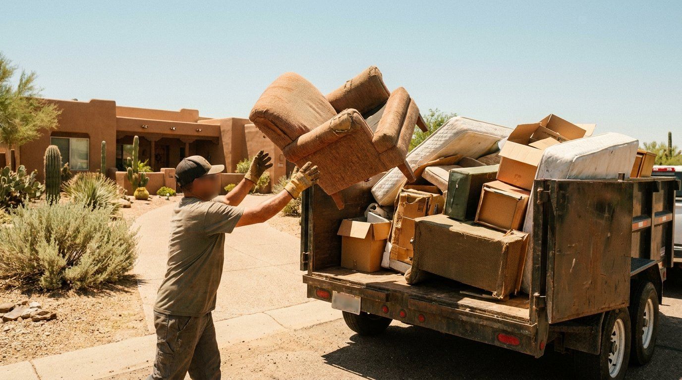 Junk removal crew loading a truck