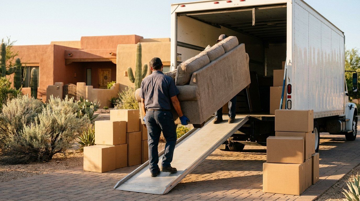 Movers loading boxes into a truck