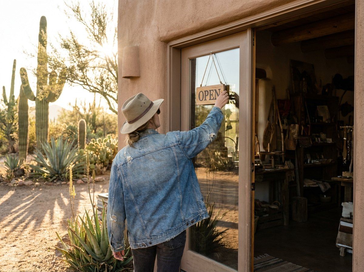 Small business owner at the door of a Tucson shop