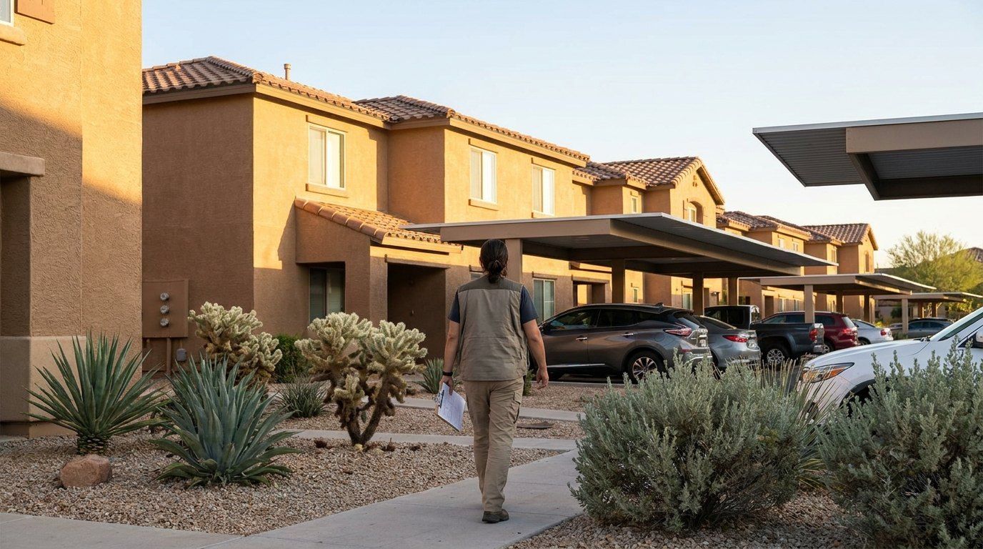 Rental townhomes with desert landscaping