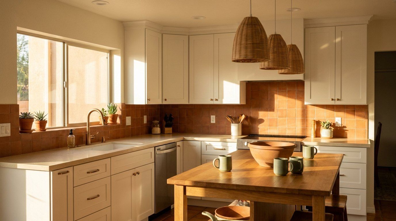 Remodeled kitchen with new cabinets and countertops