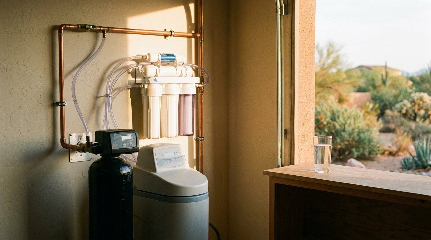 Water softener system in a garage